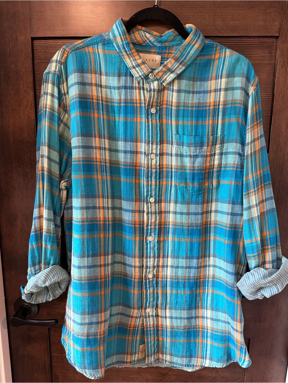 Jachs Men's Plaid Button-Down Shirt in Turquoise and Orange